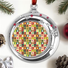Template Christmas Pattern Metal Snowflake Red Crystal Round Ornament