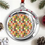 Template Christmas Pattern Metal Snowflake Red Crystal Round Ornament Front