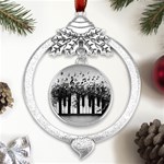 Piano Sounds Metal Silver X mas Leaves Round Ornament Front