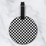 Pattern Checkered Squares Black White Pattern Nappa Leather Luggage Tag Round Front