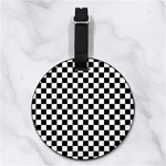 Pattern Checkered Squares Black White Pattern Nappa Leather Luggage Tag Round Back