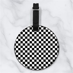Pattern Checkered Squares Black White Pattern Nappa Leather Luggage Tag Round