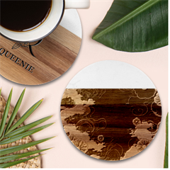 Korean Art Flowers Asian Pattern Marble Wood Coaster (round)