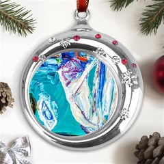 Sailing Boat Metal Snowflake Red Crystal Round Ornament