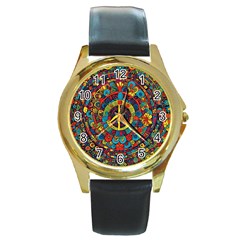 Peace Abstract Pattern Creative Drawing Round Gold Metal Watch