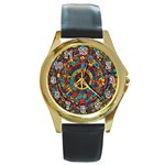 Peace Abstract Pattern Creative Drawing Round Gold Metal Watch Front