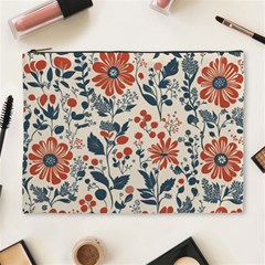 Retro Scandinavian Nordic Flowers Pattern Cosmetic Bag (xl)