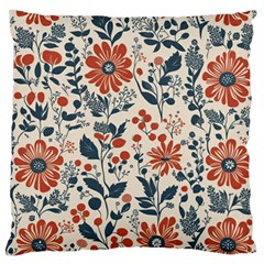 Retro Scandinavian Nordic Flowers Pattern Large Premium Plush Fleece Cushion Case (one Side)