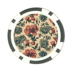 Victorian Beige And Teal Flower Pattern Poker Chip Card Guard
