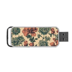 Victorian Beige And Teal Flower Pattern Portable Usb Flash (two Sides)