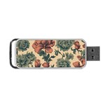Victorian Beige And Teal Flower Pattern Portable USB Flash (Two Sides) Back
