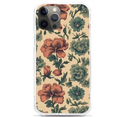 Victorian Beige And Teal Flower Pattern Iphone 12 Pro Max Tpu Uv Print Case