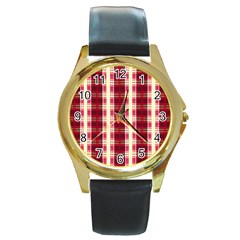 Retro 60s 50s Plaid Pattern 4 Round Gold Metal Watch