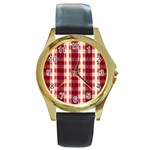 Retro 60s 50s Plaid Pattern 4 Round Gold Metal Watch Front