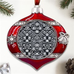 Gothic Leaf Pattern 3 Metal Snowflake And Bell Red Ornament