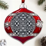 Gothic Leaf Pattern 3 Metal Snowflake And Bell Red Ornament Front