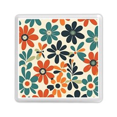 Retro Scandinavian Nordic Flowers Pattern 2 Memory Card Reader (square)
