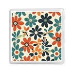 Retro Scandinavian Nordic Flowers Pattern 2 Memory Card Reader (Square) Front