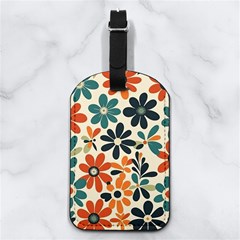 Retro Scandinavian Nordic Flowers Pattern 2 Nappa Leather Luggage Tag Rectangle