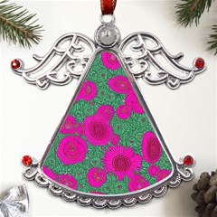 Mid Century Retro Floral 1970s 1960s Pattern 97 Metal Angel With Crystal Ornament