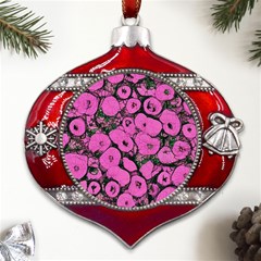 Mid Century Retro Floral 1970s 1960s Pattern 100 Metal Snowflake And Bell Red Ornament