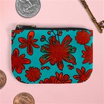 Mid Century Retro Floral 1970s 1960s Pattern 103 Mini Coin Purse Front