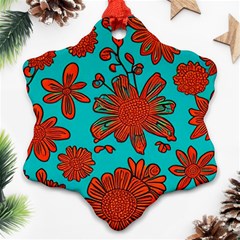 Mid Century Retro Floral 1970s 1960s Pattern 103 Snowflake Ornament (two Sides)