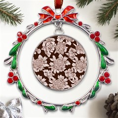 Mid Century Retro Floral 1970s 1960s Pattern 106 Metal X mas Wreath Ribbon Ornament