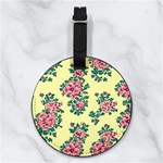 Retro 1880s Flowers Pattern 8 Nappa Leather Luggage Tag Round Front