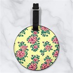 Retro 1880s Flowers Pattern 8 Nappa Leather Luggage Tag Round Back