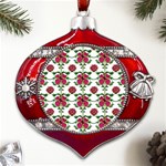 Retro 1880s Flowers Pattern 2 Metal Snowflake And Bell Red Ornament Front