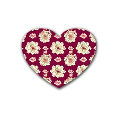 Retro 1880s Flowers Pattern Rubber Coaster (heart)