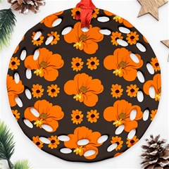 Retro 40s 50s Flowers Pattern Halloween 2 Ornament (round Filigree)