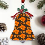 Retro 40s 50s Flowers Pattern Halloween 2 Metal Holly Leaf Bell Ornament Front