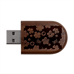 Retro 40s 50s Flowers Pattern Halloween Wood Oval Usb Flash Drive