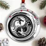 Yin Yang Dragons Metal Snowflake Red Crystal Round Ornament Front