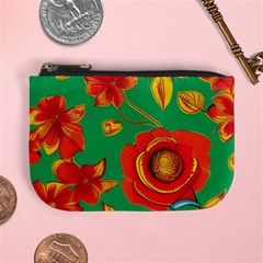 Mid Century Retro Floral 1970s 1960s Pattern 89 Mini Coin Purse
