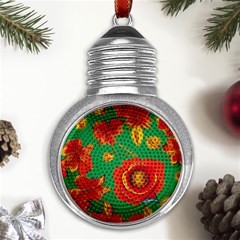 Mid Century Retro Floral 1970s 1960s Pattern 89 Metal Light Bulb Shape Ornament
