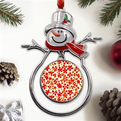 Mid Century Retro Floral 1970s 1960s Pattern 92 Metal Snowman Ornament