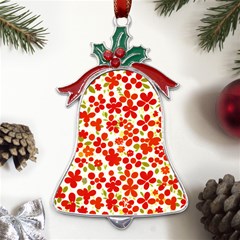 Mid Century Retro Floral 1970s 1960s Pattern 92 Metal Holly Leaf Bell Ornament