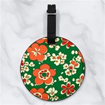 Mid Century Retro Floral 1970s 1960s Pattern 94 Nappa Leather Luggage Tag Round Front