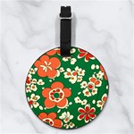 Mid Century Retro Floral 1970s 1960s Pattern 94 Nappa Leather Luggage Tag Round Back