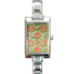 Retro 40s 50s Mexico Flowers Pattern 3 Rectangle Italian Charm Watch