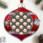 Retro 40s 50s Cupcake Pattern 4 Metal Snowflake And Bell Red Ornament Front