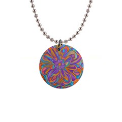 Mid Century Retro Floral 1970s 1960s Pattern 75 1  Button Necklace