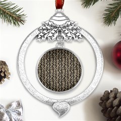 Beige Snake Pattern Metal Silver X mas Leaves Round Ornament