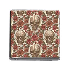 Skull And Roses Flowee Flora Floral Patterns Pattern Memory Card Reader (square 5 Slot)