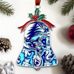 Trippy Dippy Bears Blue Dancing Greatful Dead Skull Steal Your Face Metal Holly Leaf Bell Ornament