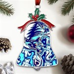 Trippy Dippy Bears Blue Dancing Greatful Dead Skull Steal Your Face Metal Holly Leaf Bell Ornament Front