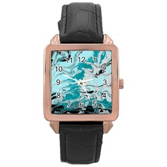Fluid Turquoise Rose Gold Leather Watch 